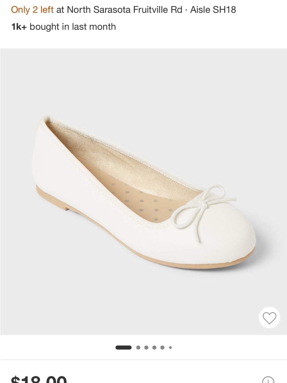 Classic Kids Ballet Flat with Bow - White - Size 2